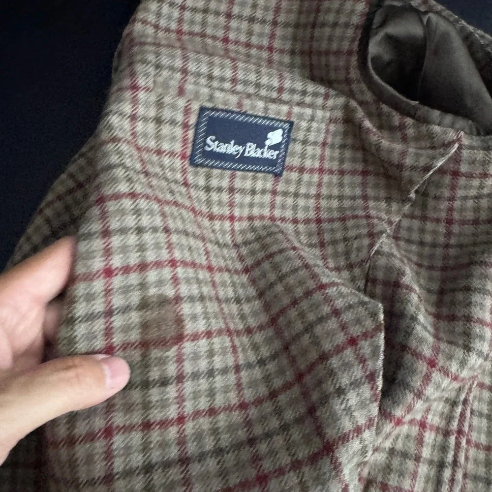 1980s Stanley Blacker Blazer Mens 38R Gray Burgundy Plaid Wool Vintage USA